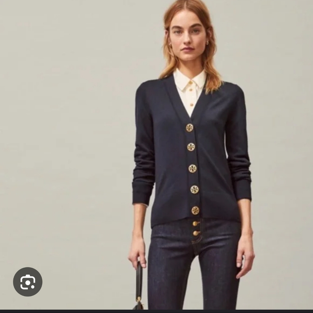 *Moving Sale*: Tory Burch Simone Cardigan, Navy with Gold Button Detail, Size S